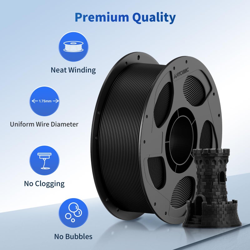 ANYCUBIC PLA 3D Printer Filament, 3D Printing PLA Filament 1.75mm Dimensional Accuracy +/- 0.02mm, 1KG Reusable Spool (2.2 lbs), Black - Image 2
